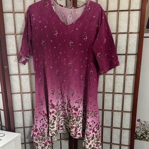 Floral Purple and Pink Tunic Dress PTP 22 inches